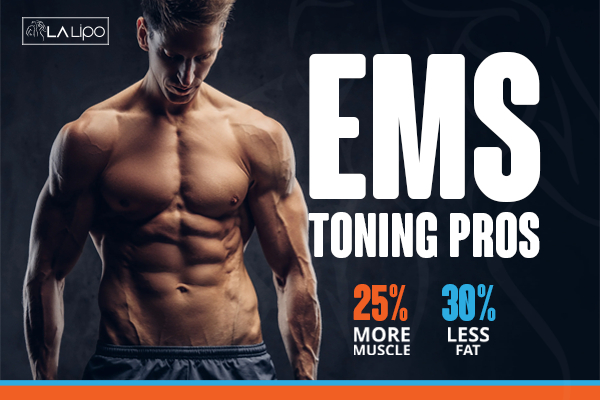 Graphic of man with toned body showing the benefits of LA-EMS Body Sculpting Chelsea treatment